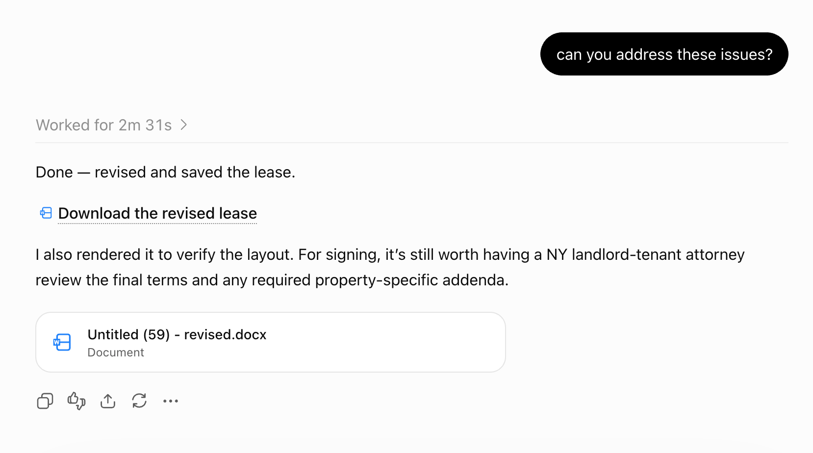 ChatGPT providing an updated document without tracked changes