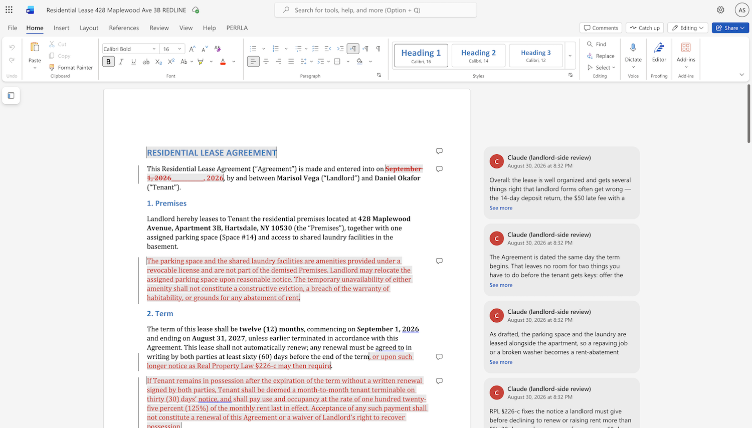 Word document containing comments produced by Claude